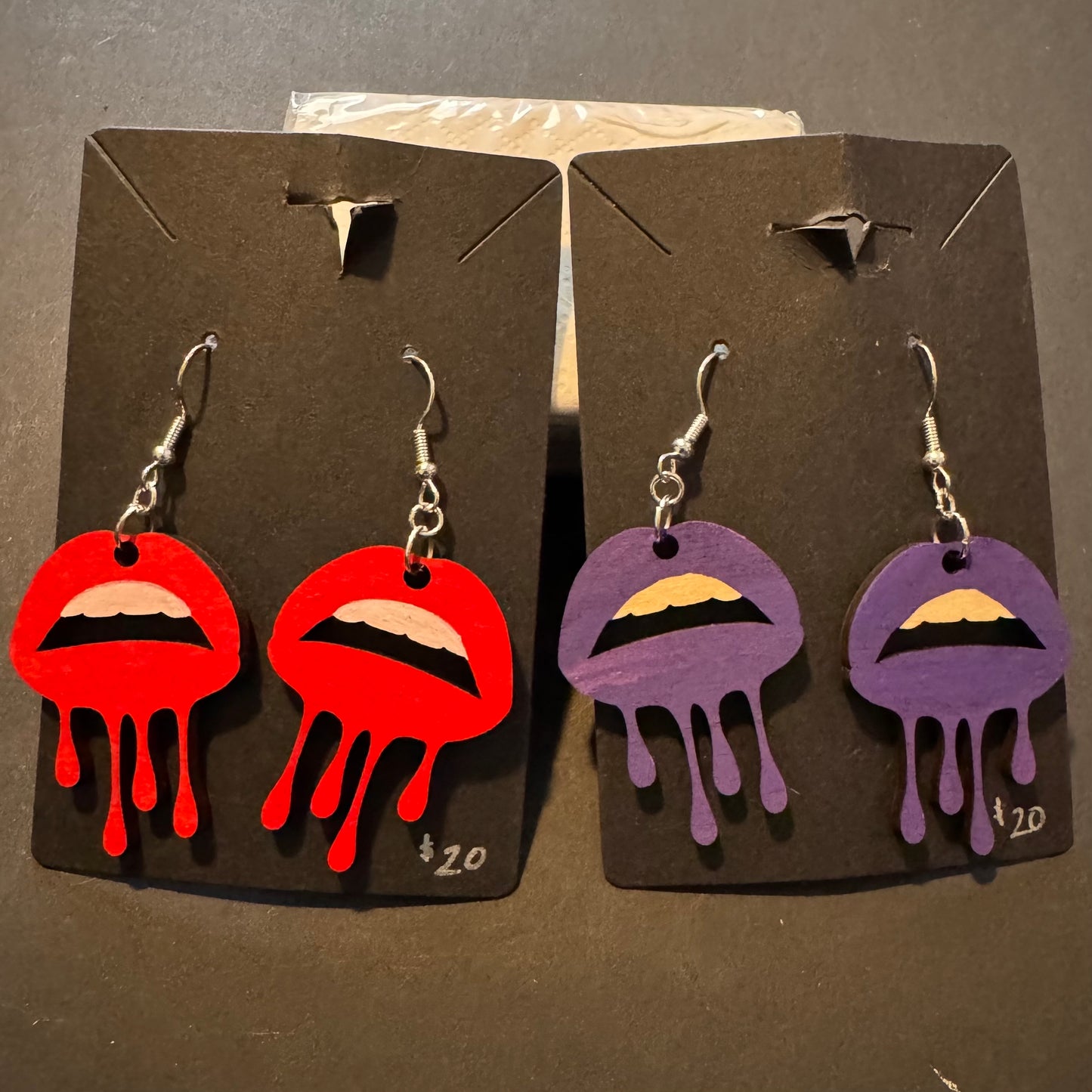 Dripping Lips Wood Earrings