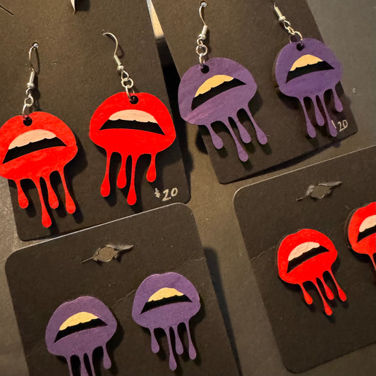 Dripping Lips Wood Earrings