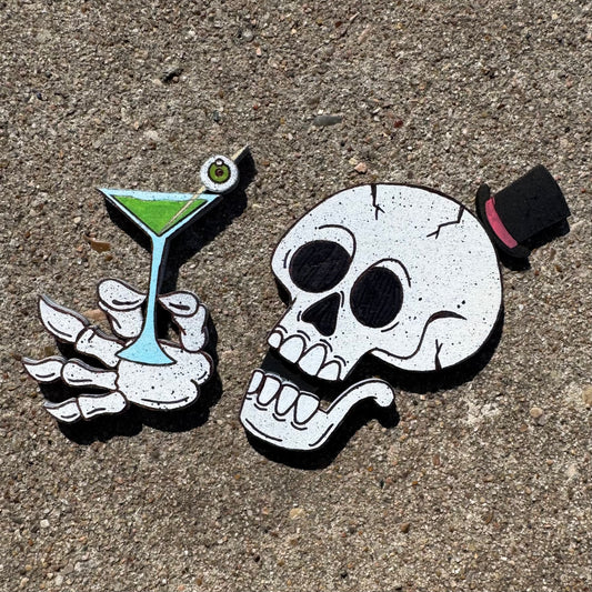 Class Skull & Martini Wood Magnets