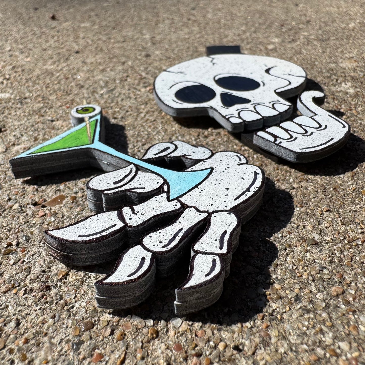 Class Skull & Martini Wood Magnets