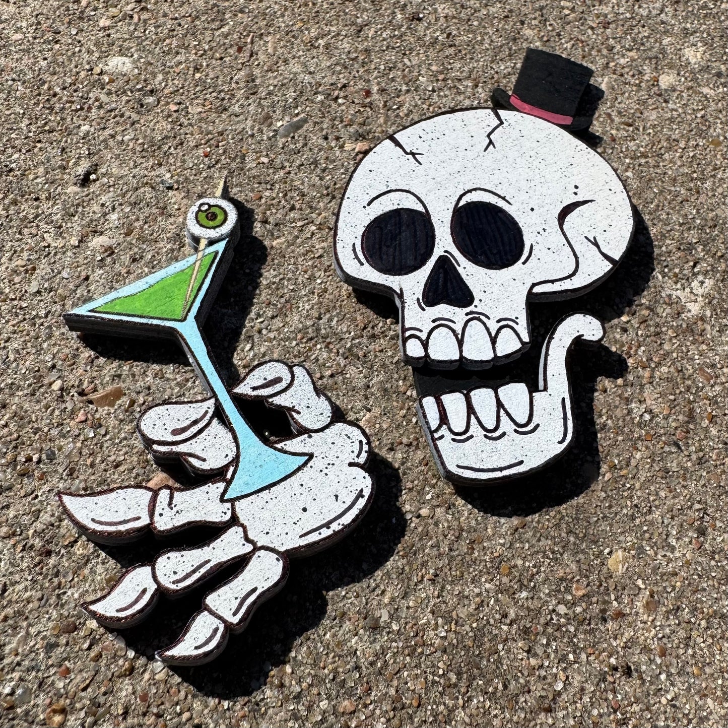 Class Skull & Martini Wood Magnets